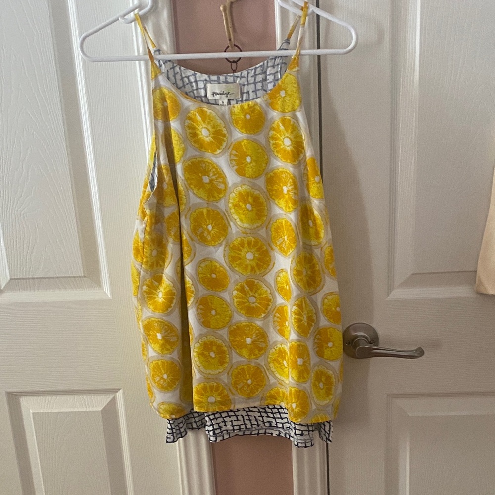 Anthropologie - Porridge lemon printed swing tank. M. Beautiful layers. EUC
